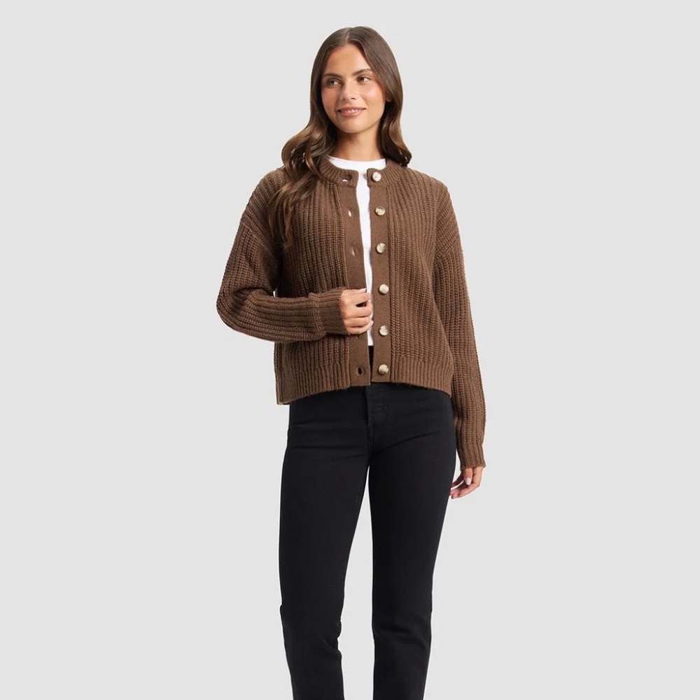 Women's Brown Button-Up Sweater